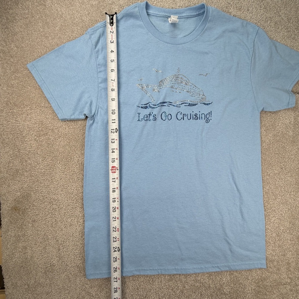 Let's Go Cruising Blue‎ Shirt With Rhinestone Glitter Boat Medium - Picture 4 of 6